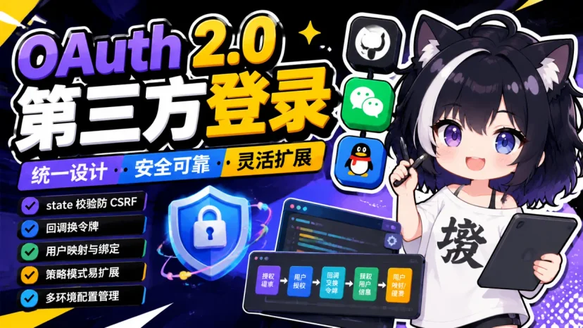 OAuth2 第三方登录：GitHub、微信、QQ 授权码流程统一设计封面图